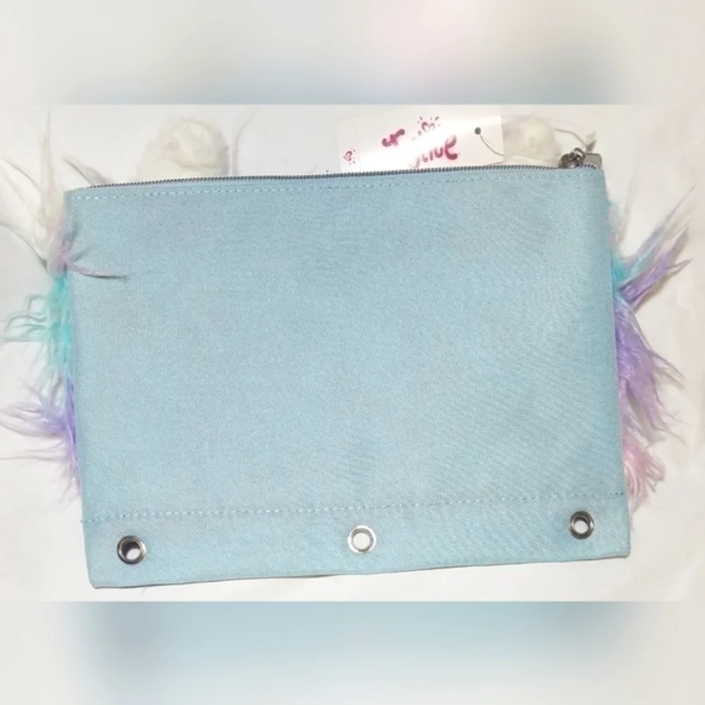 Justice Fuzzy Unicorn Themed Pencil/Pens Ring Binder Case